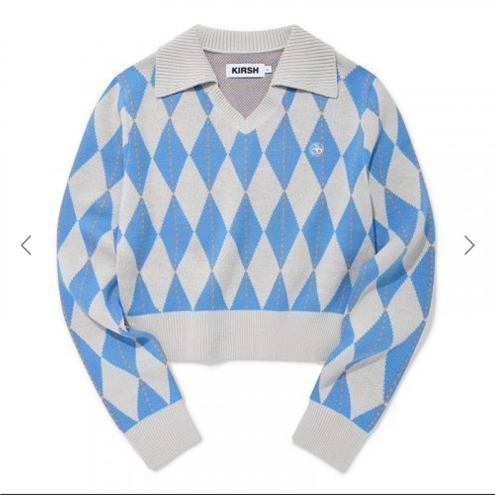 KIRSH Argyle Check Knit Cherry Sweater V-Neck Collar Like New Sz 1 / US Small 4